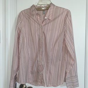 Old Navy Perfect Fit Stretch Womens Pink Striped Casual Collar Shirt
